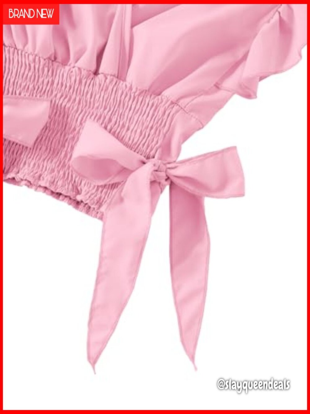 V Neck Ruffle Cap Sleeve Side Bow Shirred Hem Summer Crop Tank Top - Picture 5 of 5